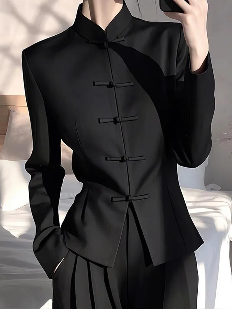 UNXX Autumn Chinese Style Stand Collar Black Blazers Tops Women Fashion Casual Blazer Vintage Loose Long Sleeve All Match Coats 250818