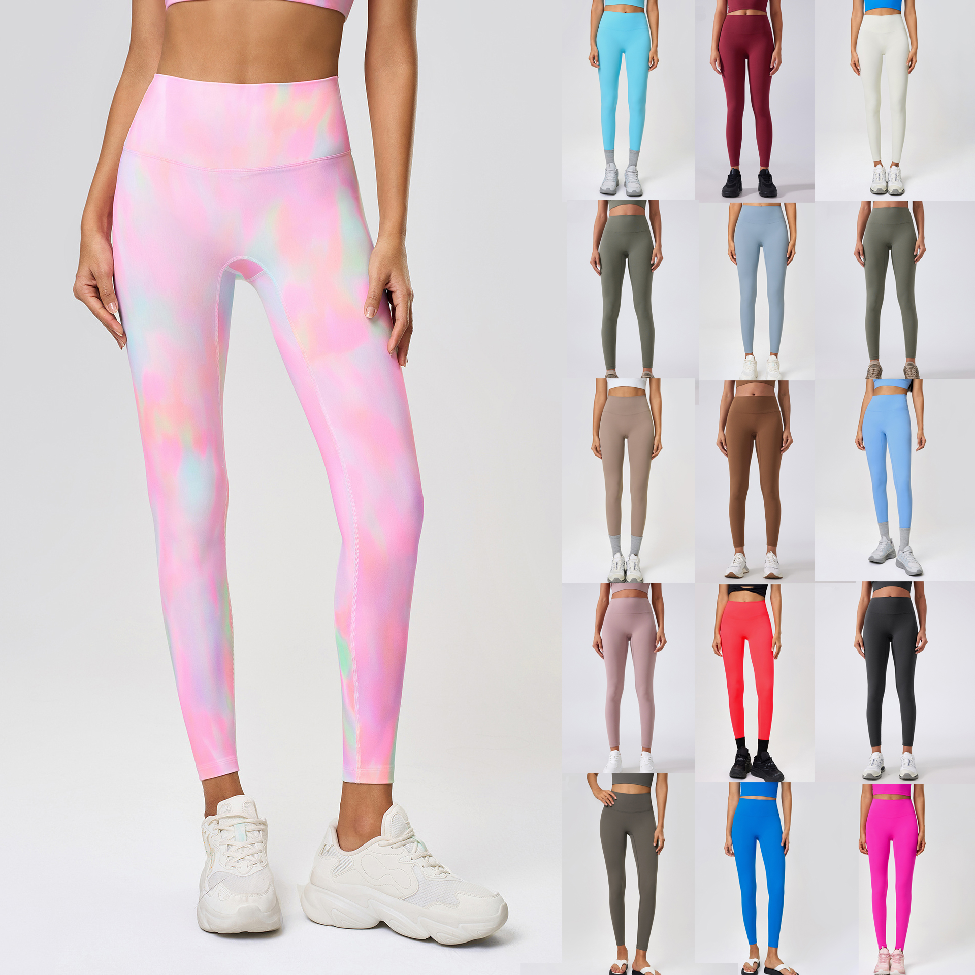 L-058 Women's High Waist Yoga Pants-Solid Color Workout Leggings, Stretchy Fitness Tights for Gym, Running & Everyday Activewear-image-946845261