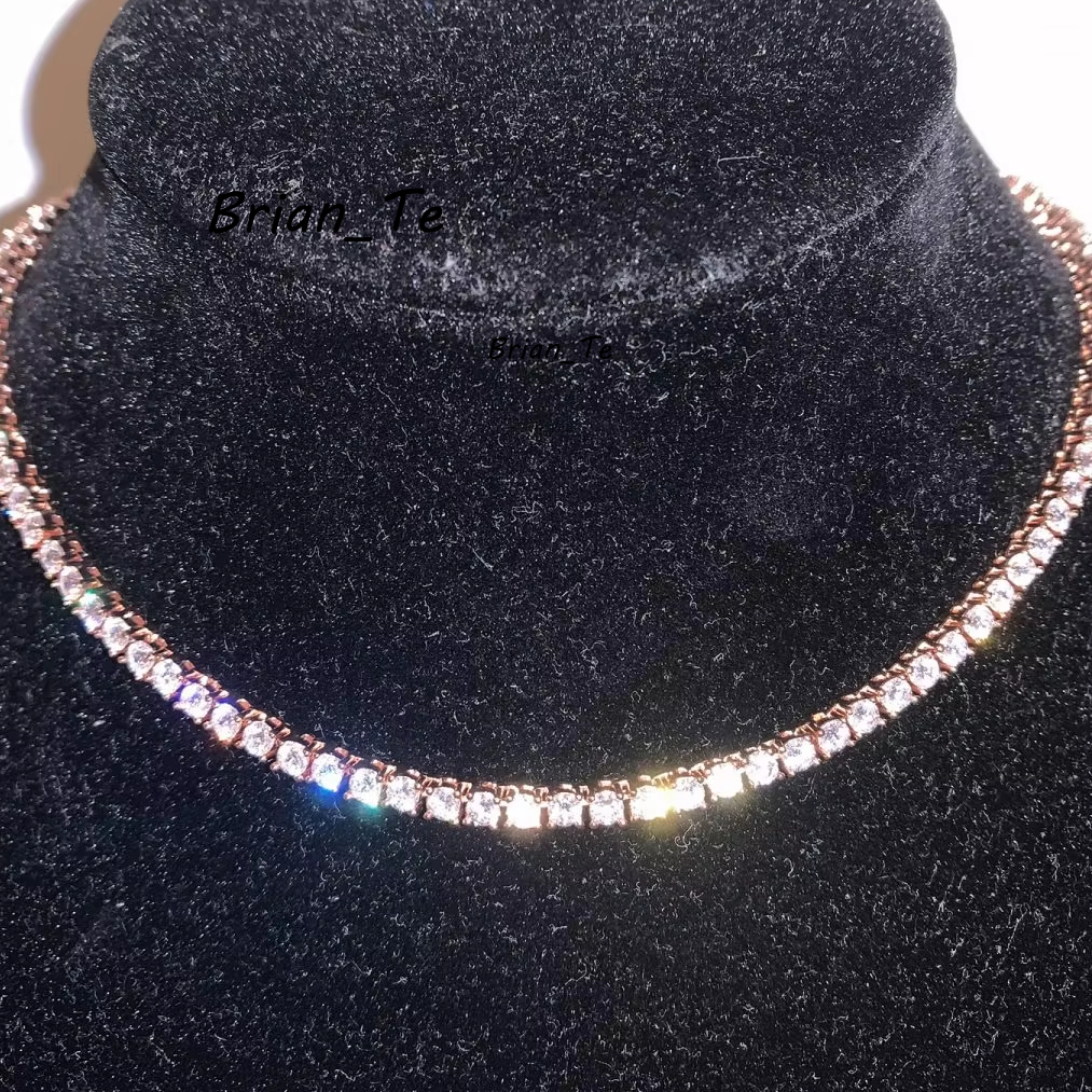 Chaîne de Moissanite 3 mm 4 mm 5 mm 6 mm Iced Hiphop 925 Silver Men Women Femmes Moisanite Chaîne de tennis Moisanite