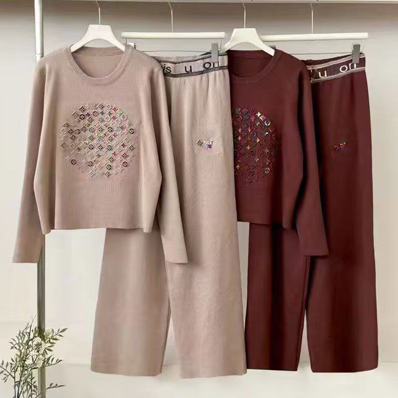 Europe and America spring 2025 new hooded ladies two-piece suit loose knit plus size black fashion88