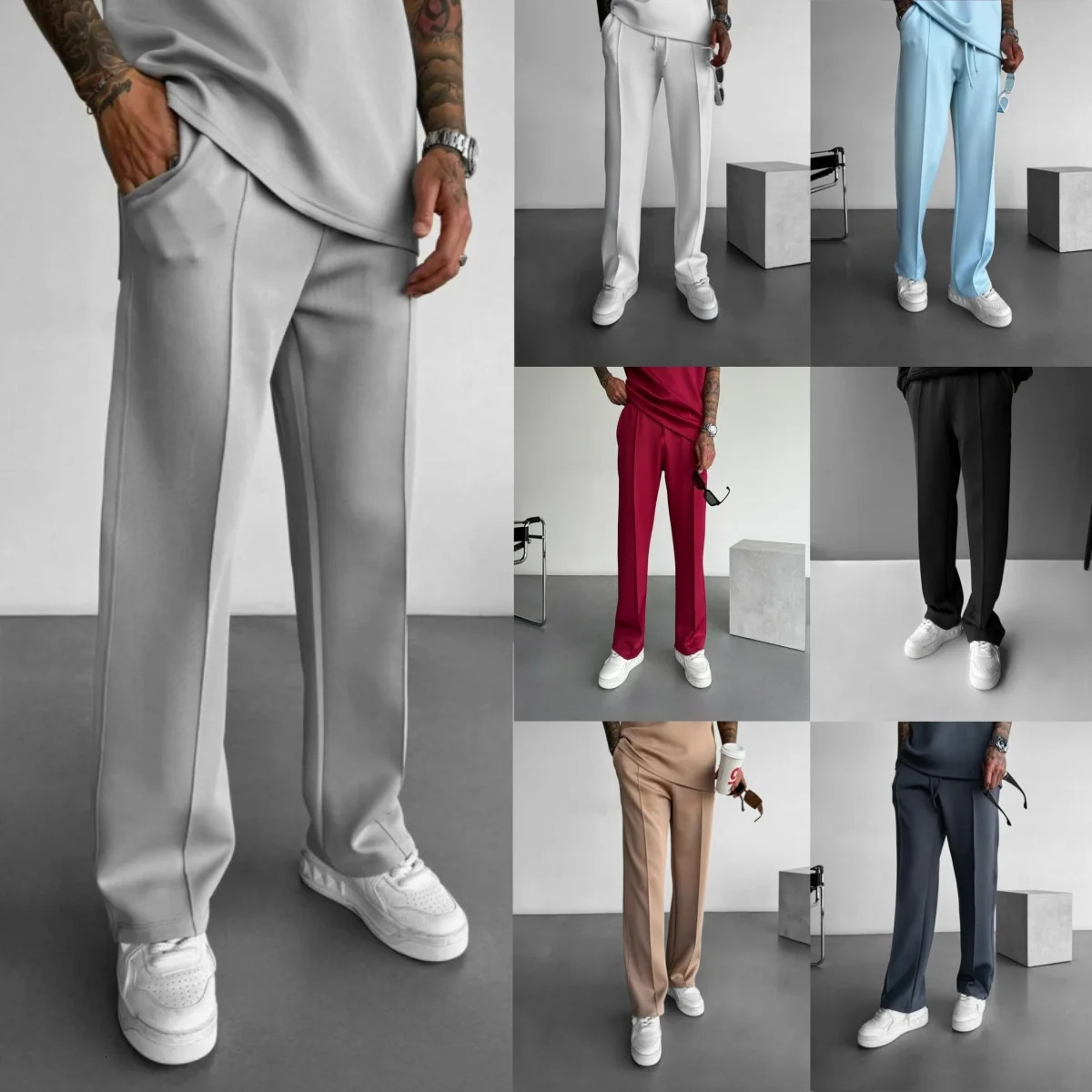 Mens Casual Quick Dry Breathable Sweatpants Style Fashion Folds Loose Elastic Waist Band Straight Leg Quick-Dry Pants 250818