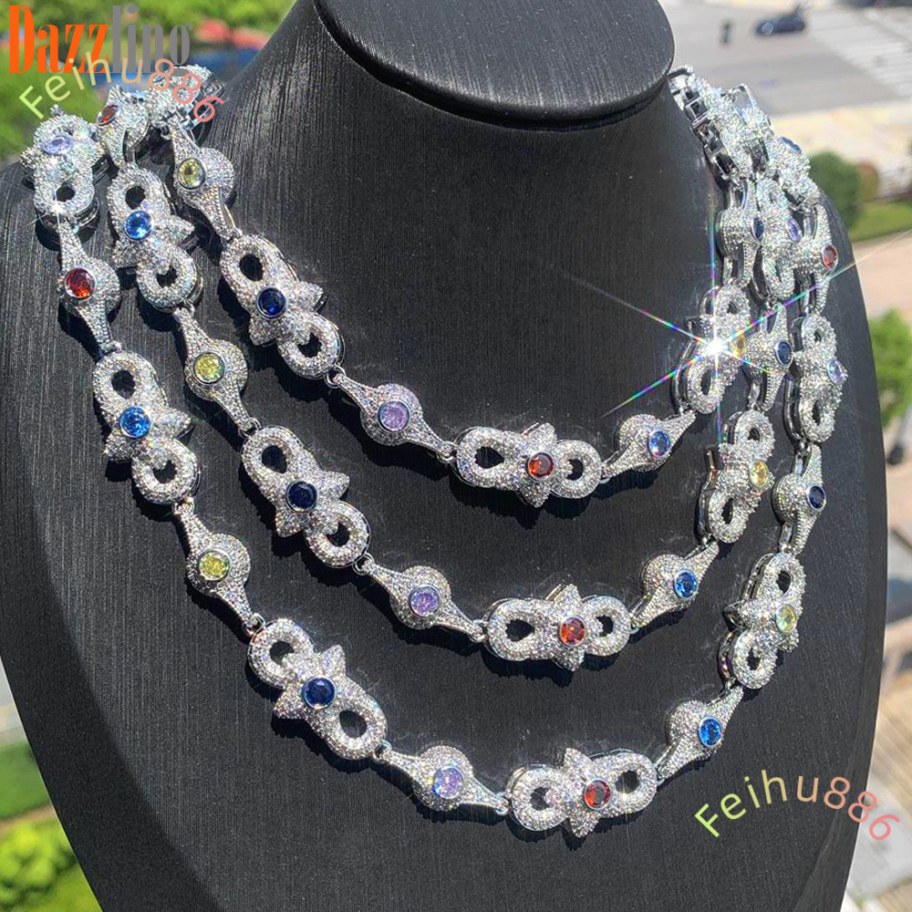 Nouveau design Bracelet de collier de collier d'Eyes Iced Out Stars avec des chaînes de liaison cubaine colorées pour hommes bijoux hip hop