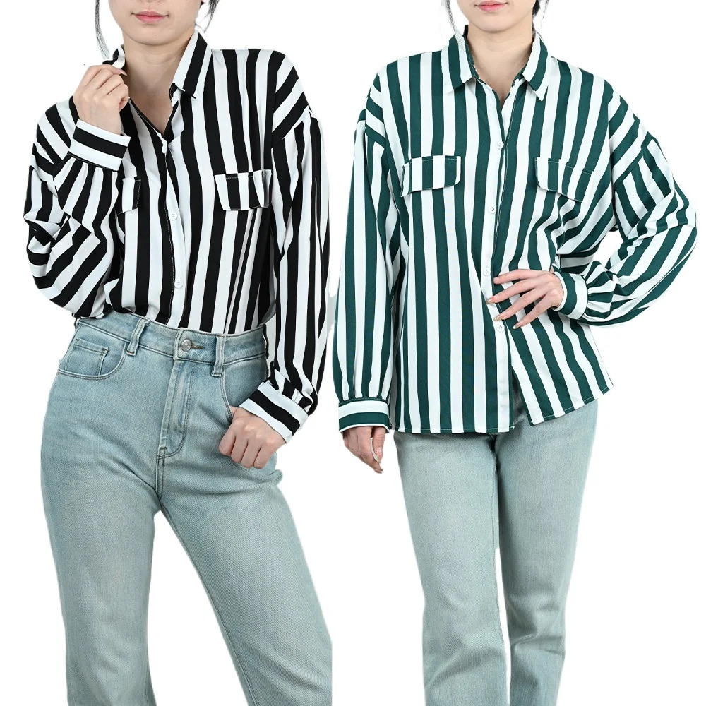 Spring Autumn Fashion Womens Loose Striped Long Sleeve Shirt Womans Casual Work Female Elegant Button Tops 250813