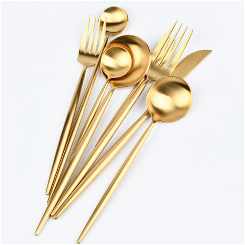 Gold Flatware Wedding Dinnerware Gold Cutlery Knife Fork Spoon Tableware Silverware-image-409034053