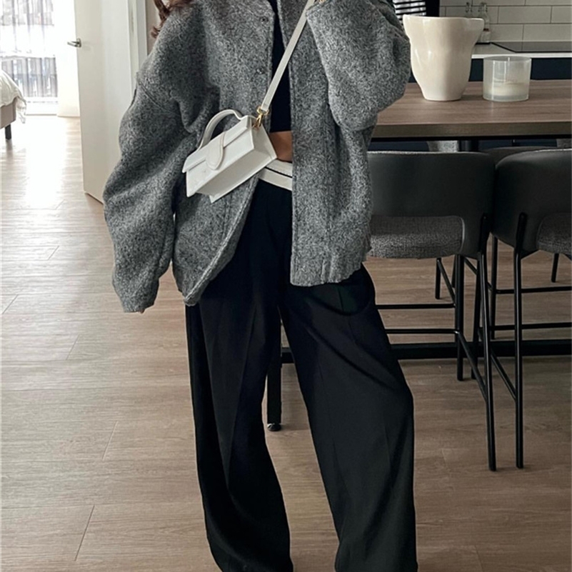Femme mode lâche gris de baseball chaud veste printemps décontractée bombardier surdimension