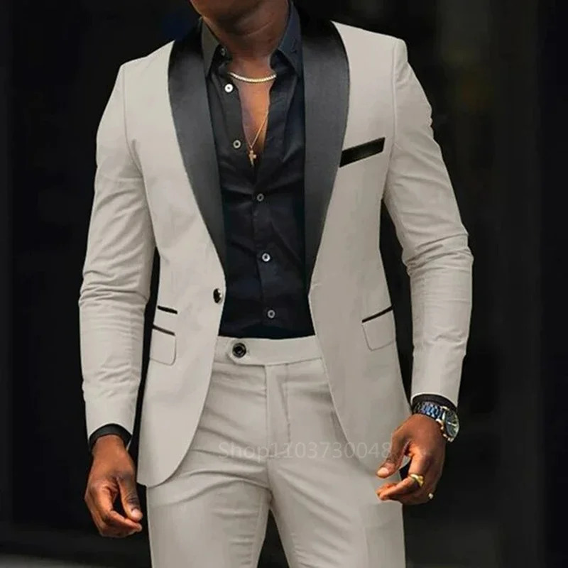 2 Piece Solid Casual Men Wedding Suits Slim Fit Shawl Lapel Blazer Pant s Party Prom Suits Man Business Wear Suit 250811