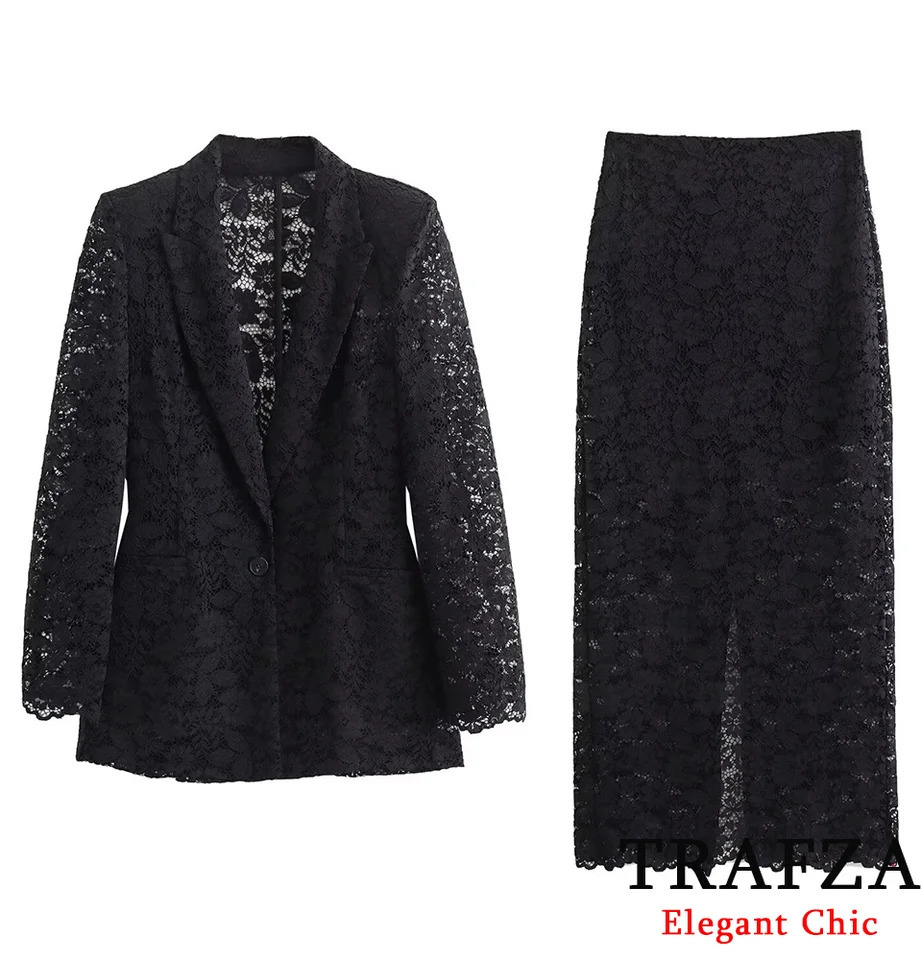 Trafza Elegant Lace Cutout Blazer Blazer Suit Women Paveur et Slim Fit Robe Hip Robe Spring Dinner 250818