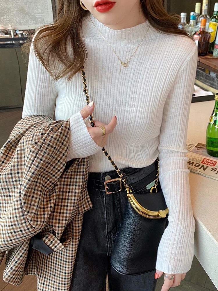 Zjaiss vintage solide tricot de base tops chouchle à col roulé d'hiver Sweater coréen décontracté slim simple pull chic 250818