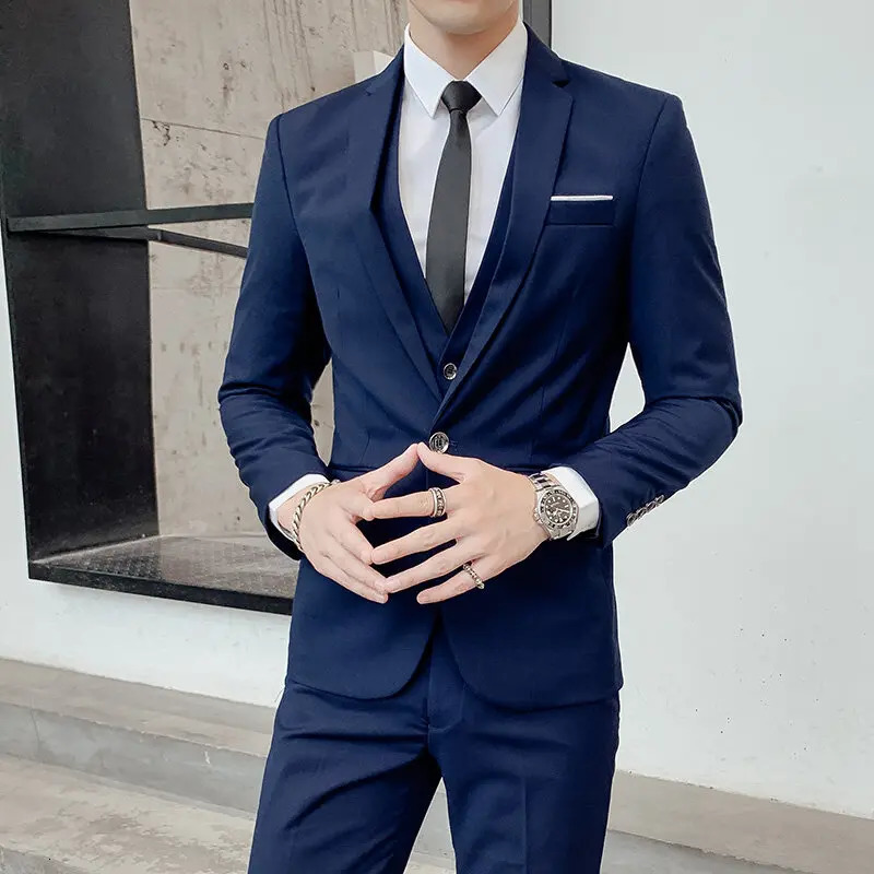 suit for men suit vest trousers three-piece solid color Korean version of the British slim-fit casual weddin 250811