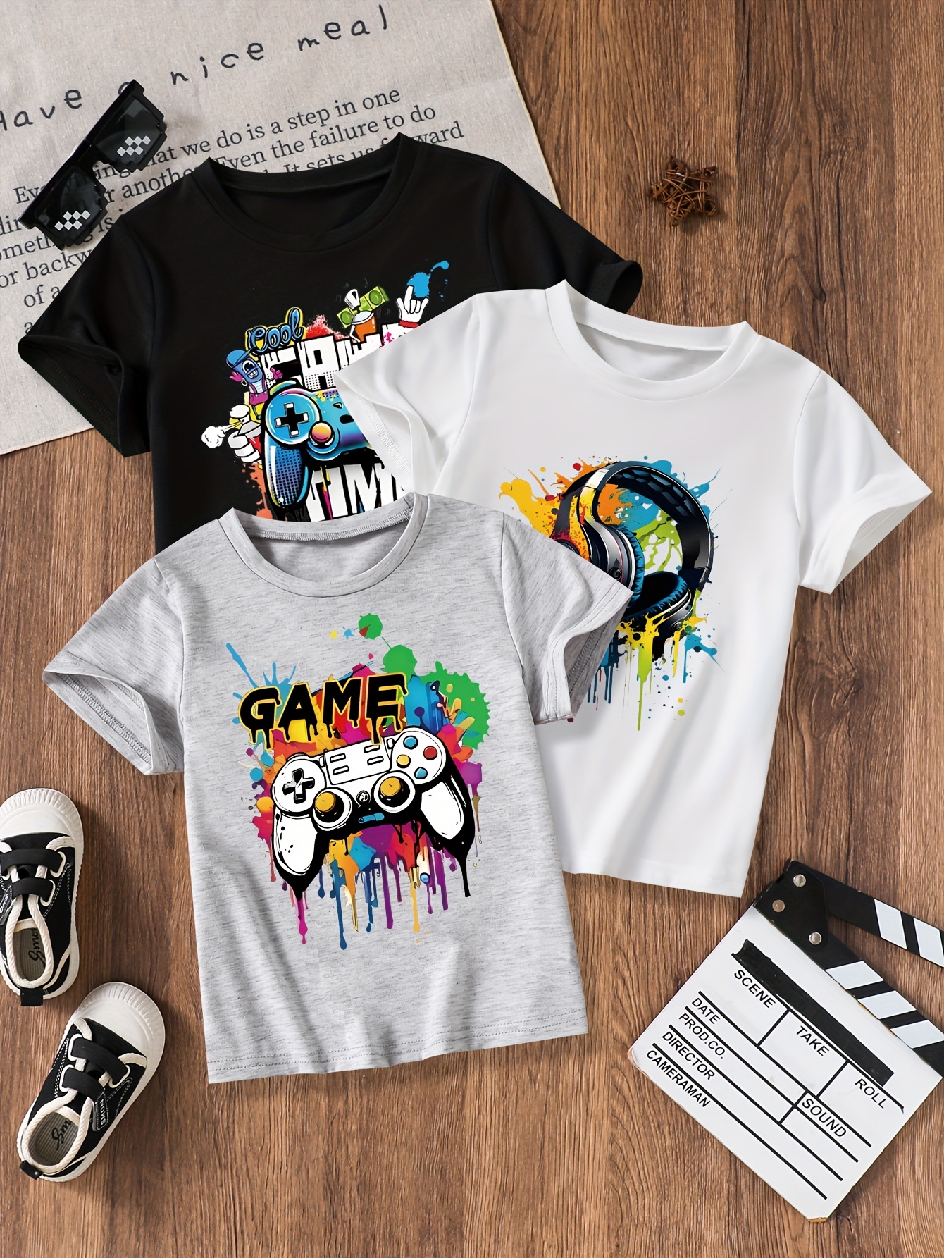 T-shirts Boys&#039; Breathable Short-Sleeve Tee Set - Game Console Print Collection-image-1071732535