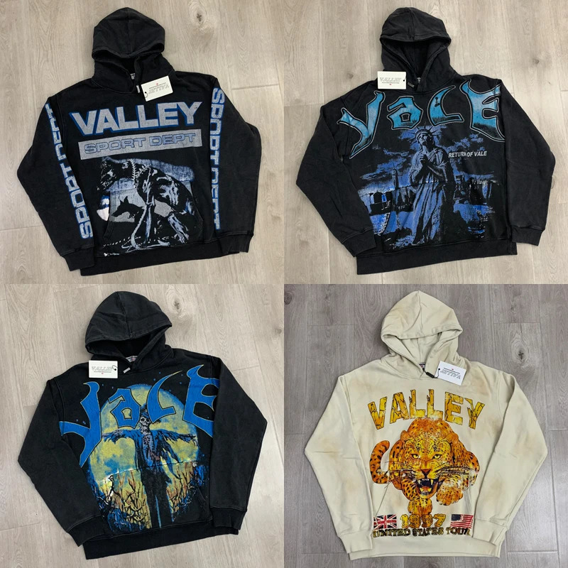 Europe American High Street VALLEY Hoodie Men Women Autumn Winter Allmatch Retro Hiphop Fashion Print Vale Hooded Sweatshirts 250818