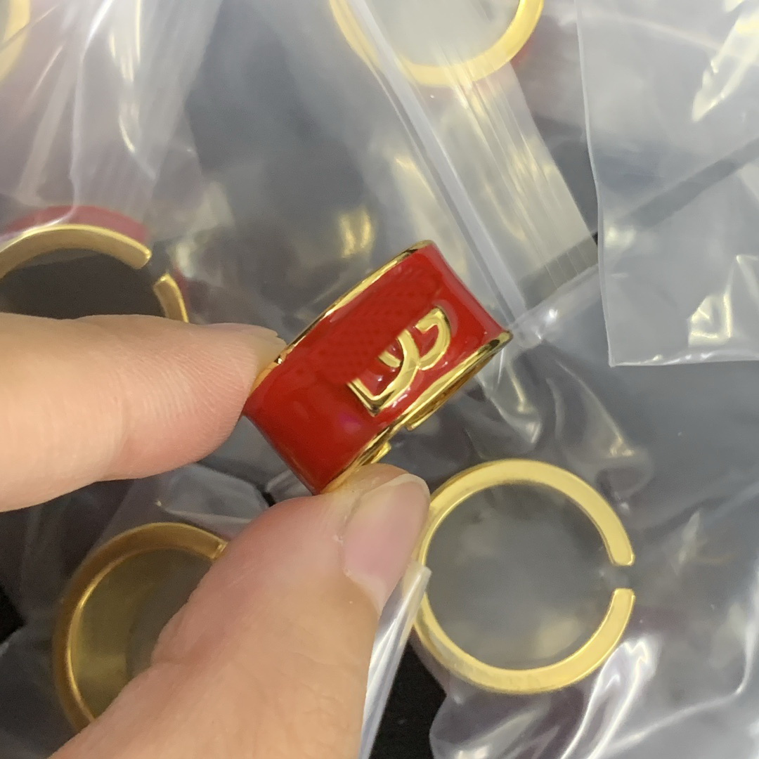 New Designed women red enamel letters ring gold Copper gold Plated rings fashion Designer Jewelry DDGG-R006