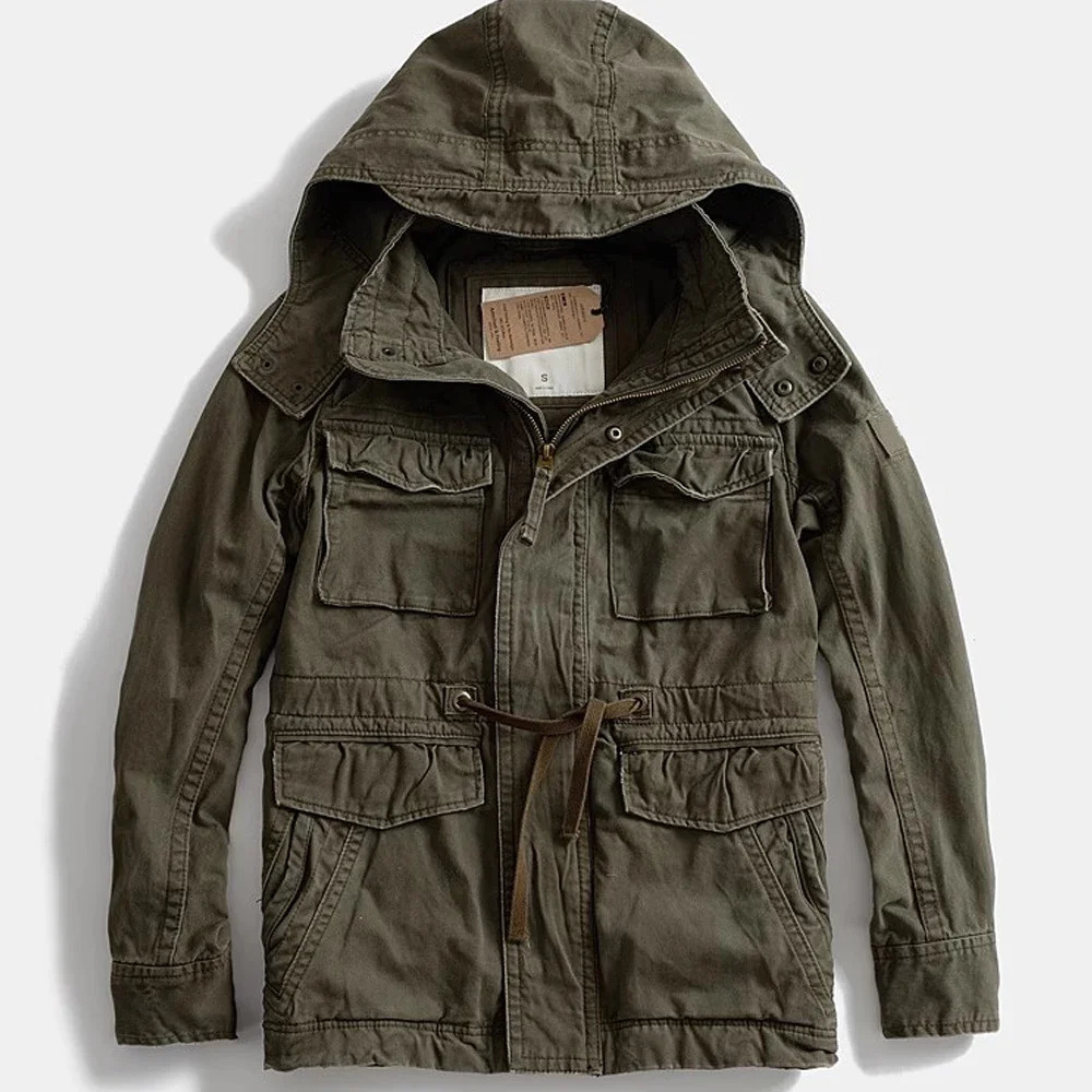 Vestes de cargaison Men Tactical M65 Multi-poches Coton Coats Rovable Hood Work Jacket Wester-Resistant250813