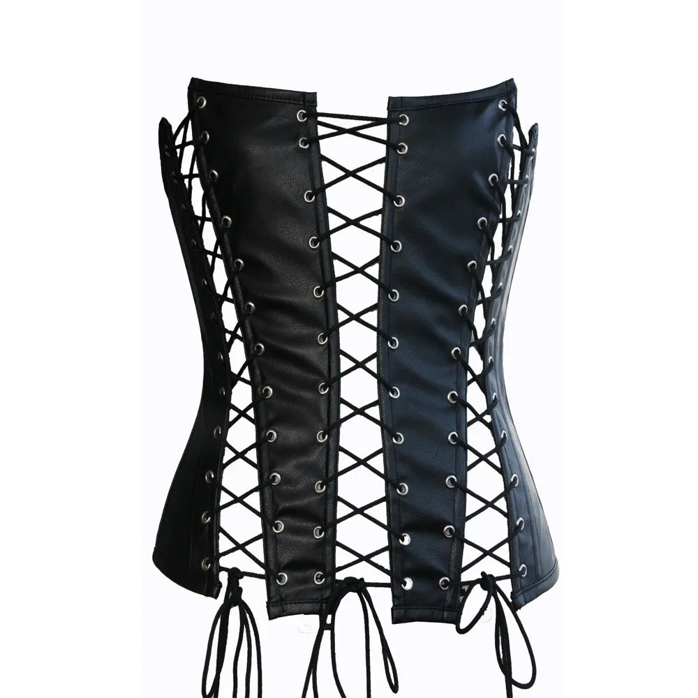 Summer Femmes Sexy Pu Leather Corset Hollow Out Corde Terrassement Tops Sans manches Sans manches Backless Corselet Tops Streetwear 250818