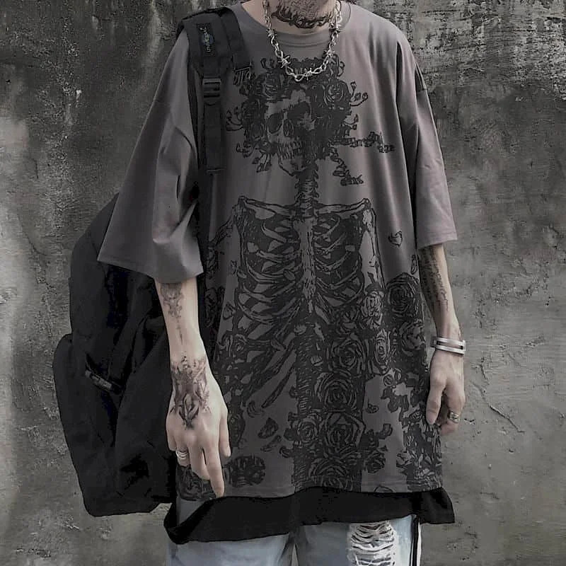 Men T-shirts Summer Streetwear High Street Gothic Skull Tshirt lâche surdimensionné surdimension