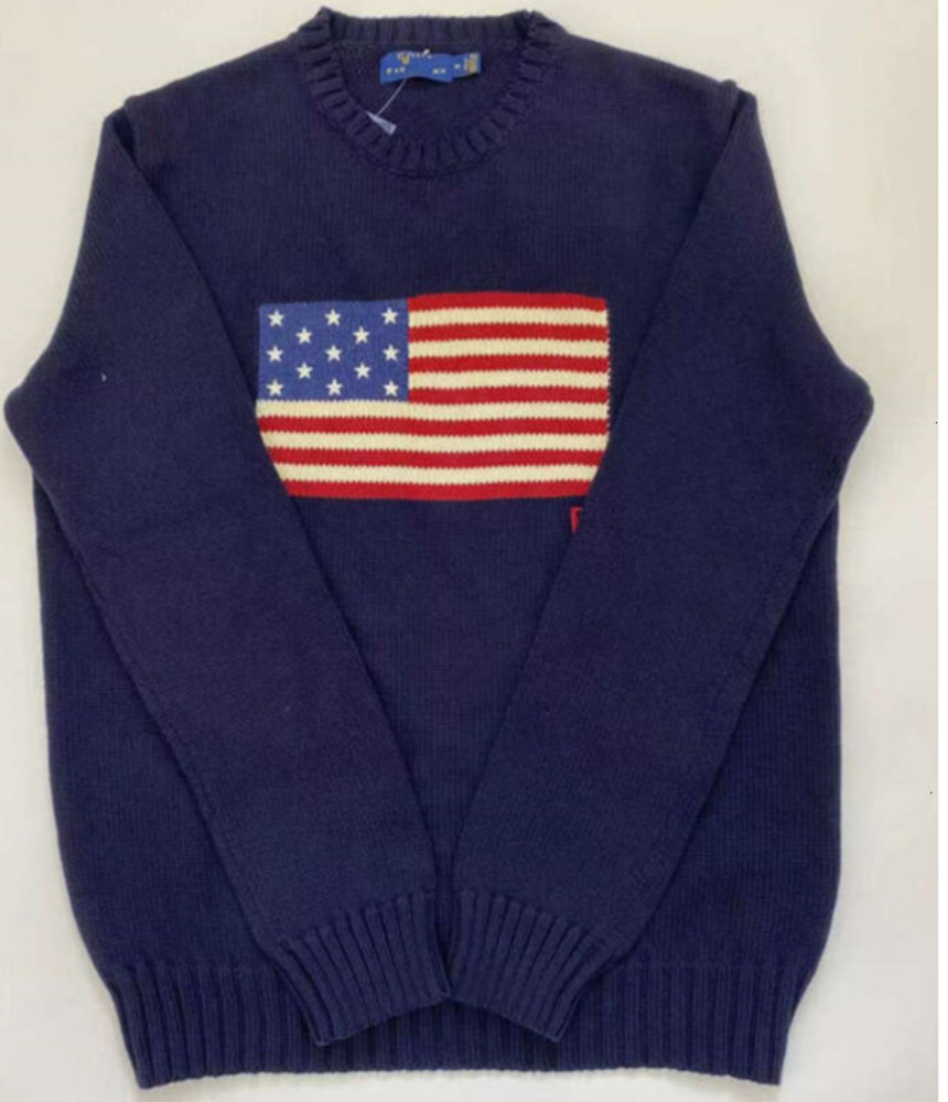 Crew-neck Flag Clothes Mens Navy Blue Knitted Sweater Polo Shirt Round Neck Cotton Loose Retro Fashion Casual High Quality All Kinds Of AAds fe dfs