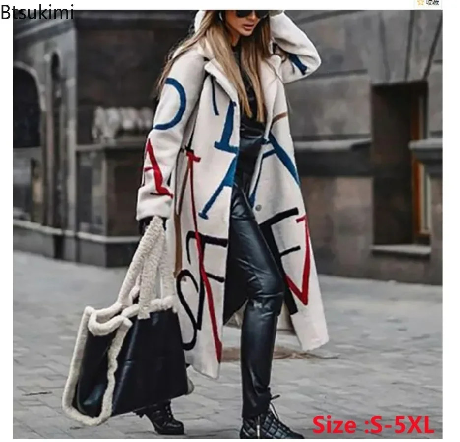 2025 Spring Autumn Womens Overcoats Matching Plaid Long Sleeve Lapel Coat Printed Woolen Coat Women Clothes Female Coats 250818