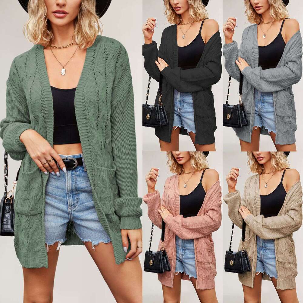 New Autumn And Winter Twist Cardigan Loose Mid-Length Knitted Sweater For Women B5