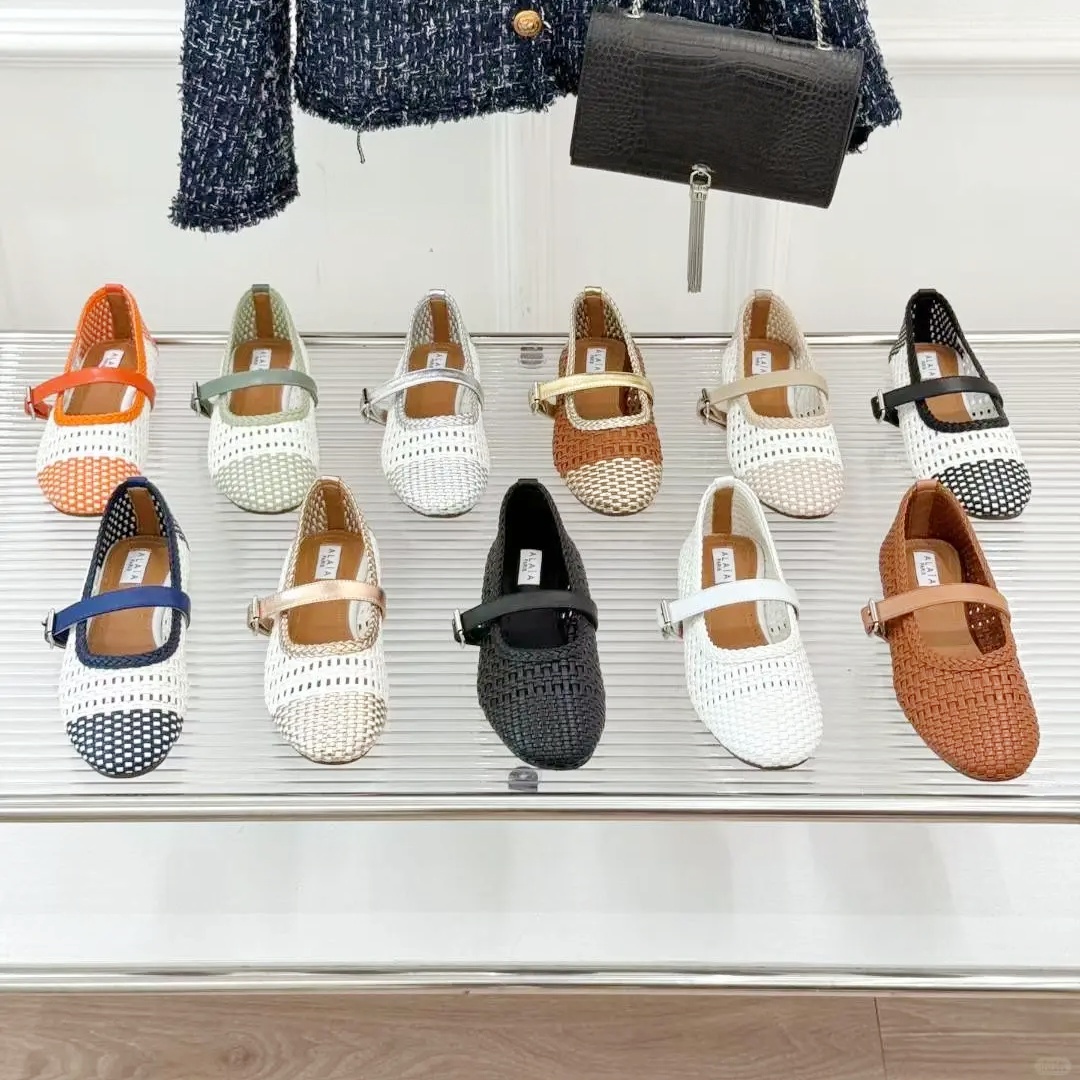 Tisser les mocassins creux de luxe robe de conception de chaussures femmes mocassins mules plate talon mary jane chaussure dame walk marque décon