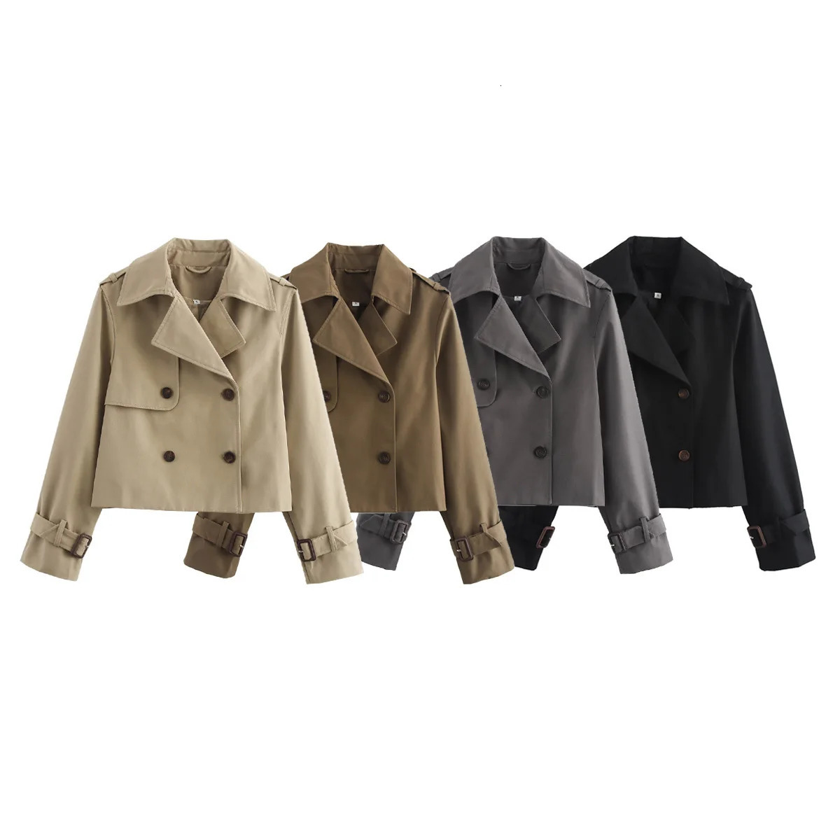 TRAF Women Autumn Fashion Short All-match Coat Chic Lapel Casual Double-breasted All-match Thin Coat Outerwear Mujer 250818