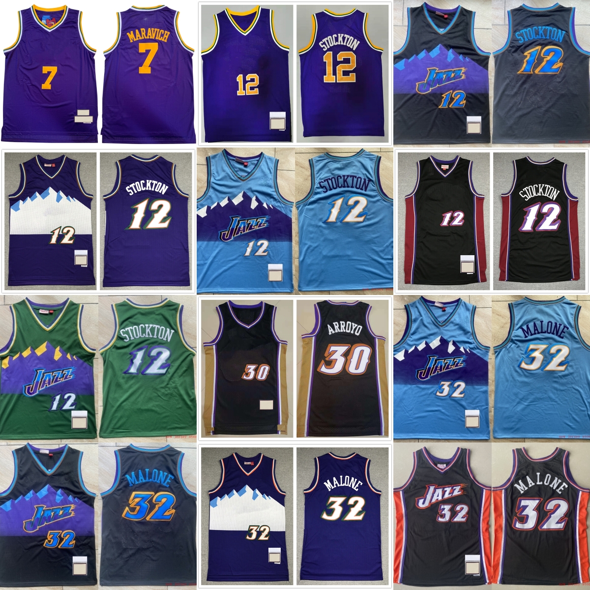 Classic Retro 1996-97 Basketball 32 Karl Malone Jersey Throwback 12 John Stockton 7 Vintage 44 Pistol Pete Maravich 1998 All-Star Breathable Sport S