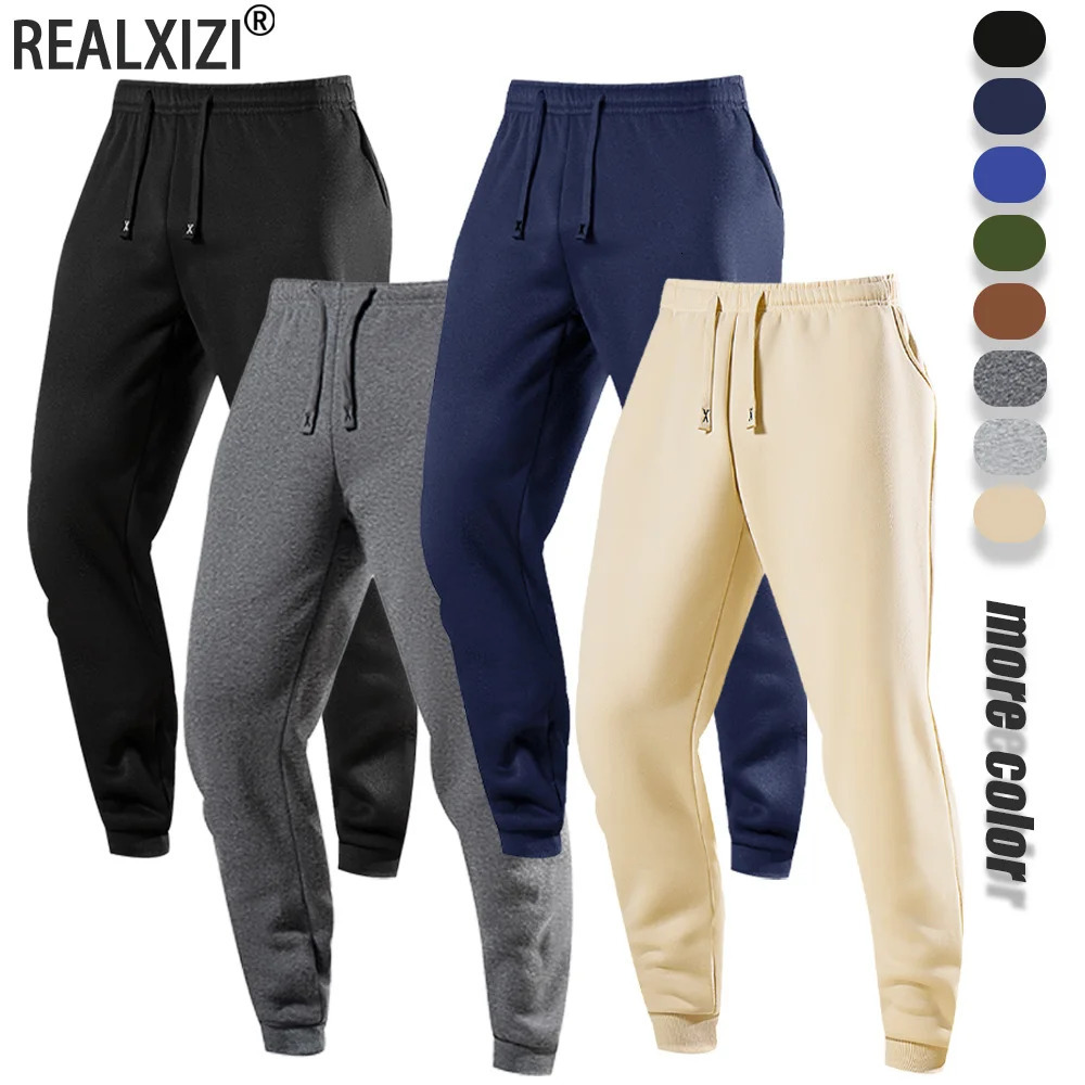 Mens Casual Sweatpants Autumn Winter Fleece Sports Pants Daily Unisex Fashion Trousers Solid Color Gym Workout Long Pants 250818