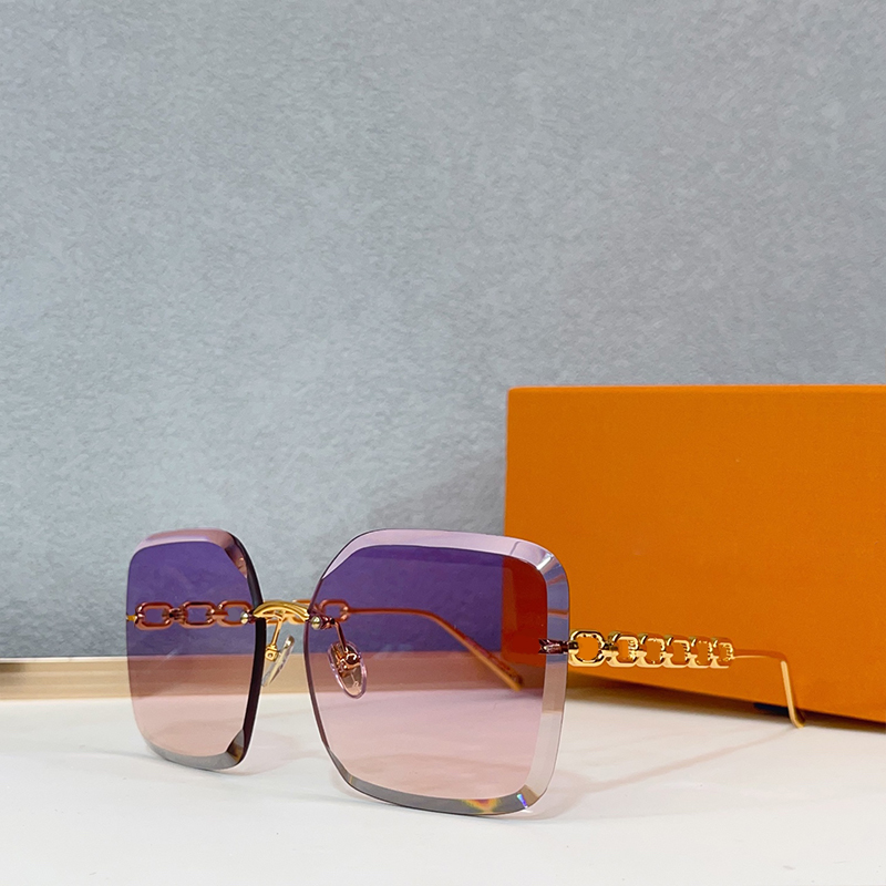 Designer Sunglasses For Women Jewel Square Sunglasses 2162 in Rimless Pink Gradient Lenses Gold Temple Outdoor Driving Leisure Vacation Street Shoot