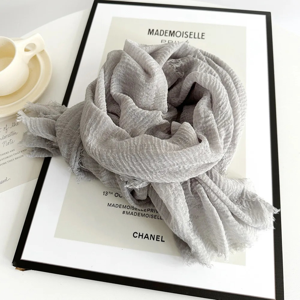 Solid Color Cotton and Linen Scarves Autumn Winter Womens Retro Monochrome Medium Length Decorative Long Shawls Wholesale250812