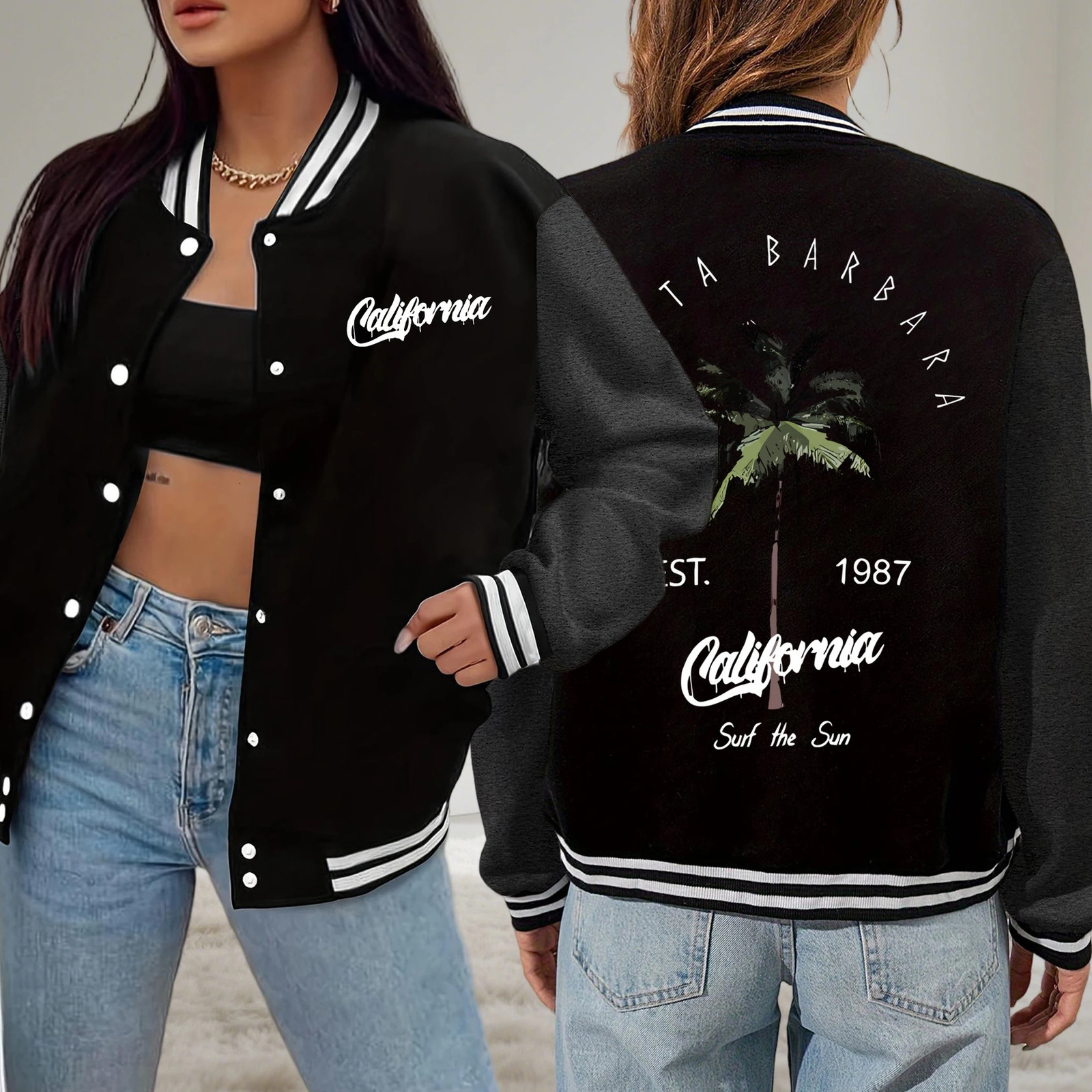 Galafonia Coconut Palm Santa Barbara Pattern Women Baseball Uniform Autumn Fashion Clothes Fleece Loose Jacket Hip Hop Jackets 250818