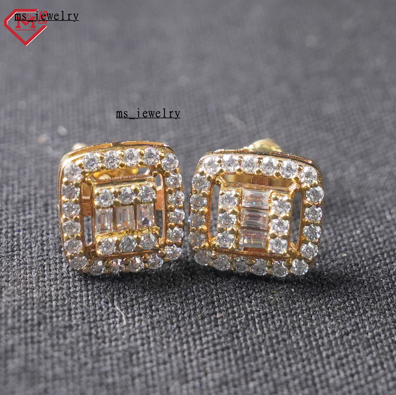 Luxury Plated10k 925 Silver Screw Back Earrings Iced Out Vvs Moissanite Gold Stud Earrings for Men