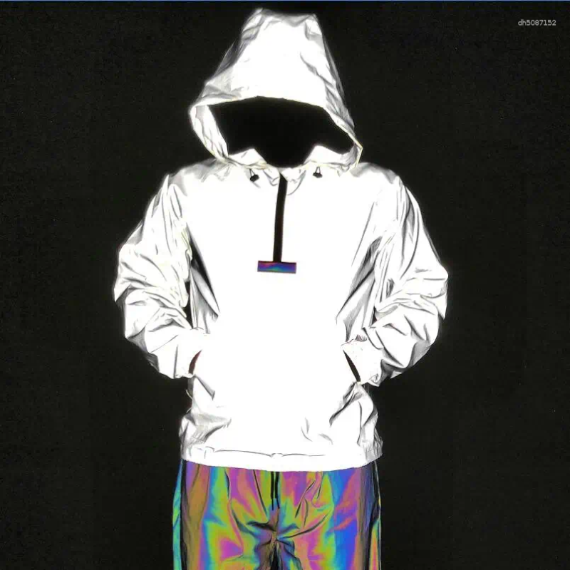 Men's Jackets Outdoor Casual Sport Reflective Hooded Pullover Jacket Men Women Techwear Style Hip Hop Punk Outerwear