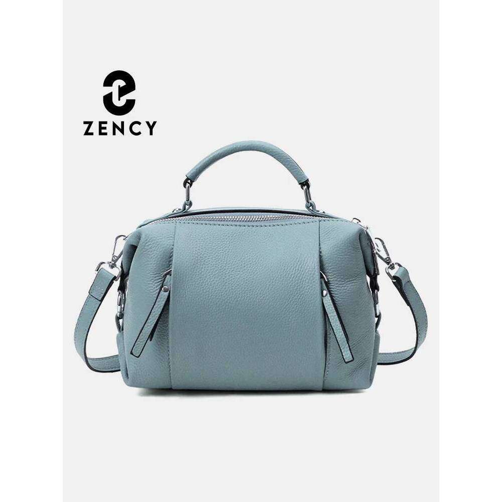 Zency Women's Genuine Leather Simple High Quality Tote Small Vintage Boston Handbag Female Shoulder Crossbody Bag