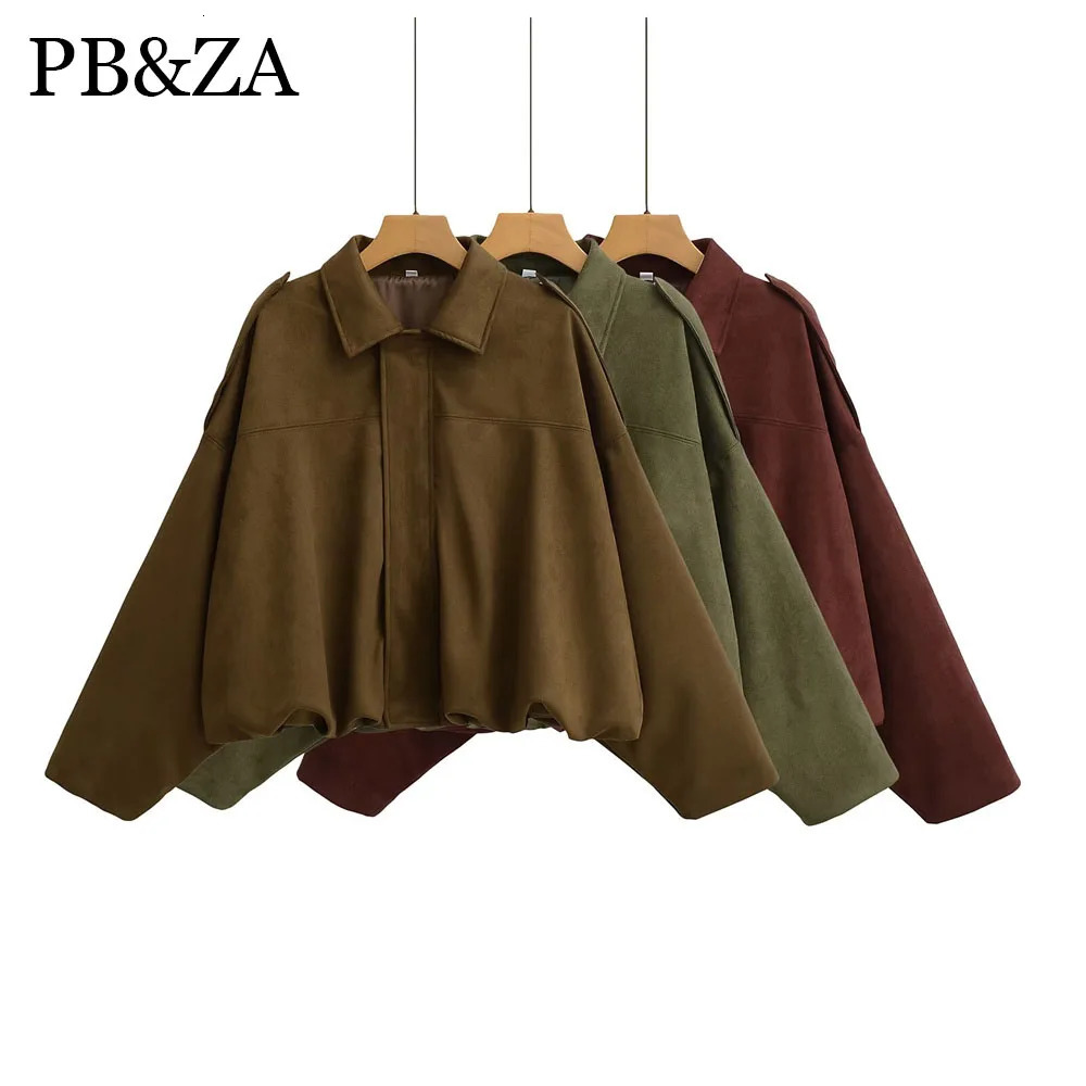 Autumn womens clothing European and American style long sleeved lapel loose pleated batwing sleeve suede flight jacket 250818