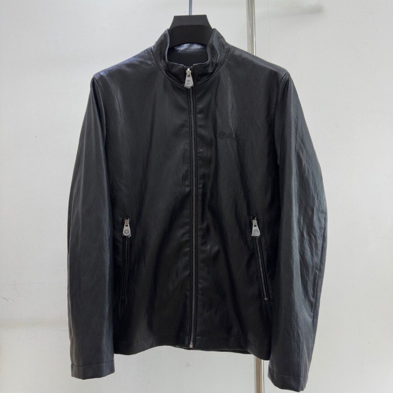 Vraie en cuir en cuir en cuir veste à col haste