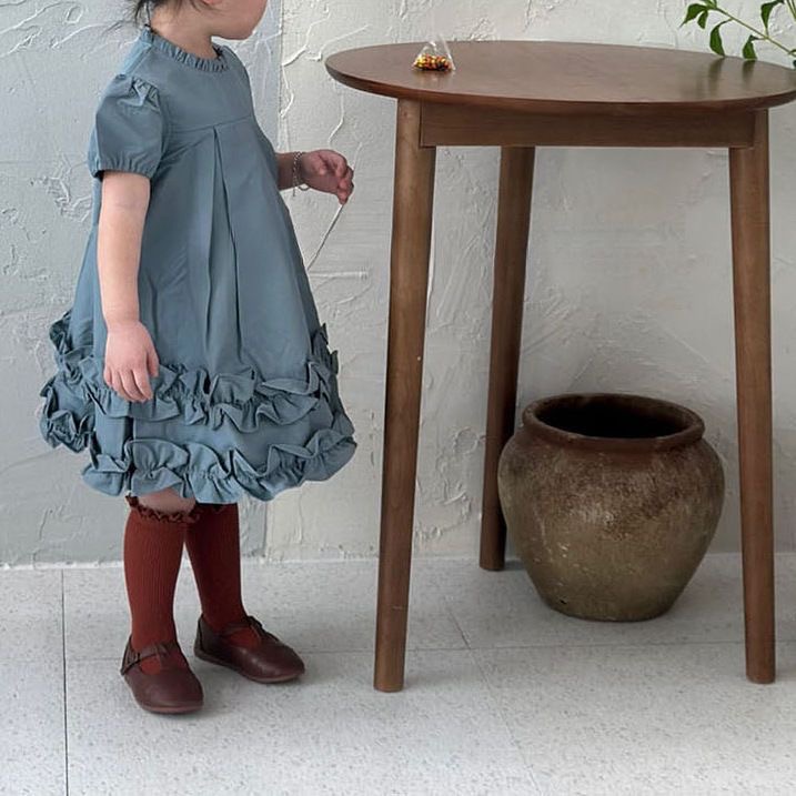 D219 Korean style children&#039;s clothing summer new style girls children&#039;s sweet and cute exquisite ruffled short sleeve puff sleeve dress-image-1071790056