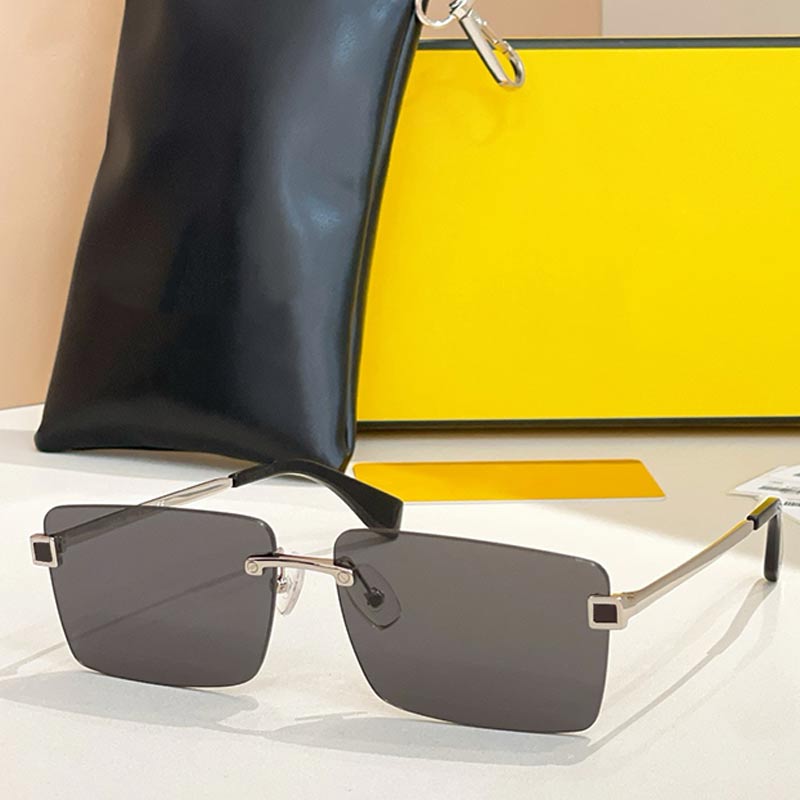 Designer Men Rectangular Sky Sunglasses FE40165U Fashion Mens Rimless Sunglasses Smoke Grey Lens Palladium Metal Legs Casual Business Glasses