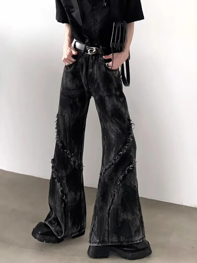 ROPA Y2K Streetwear lavé noir Black Baggy Empiled Flare Jeans Pantalon pour hommes 90s Vintage Vinty Tableau denim Pantalon Homme 250818