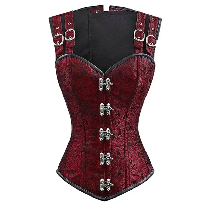 Steampunk Corset Top Sexy Women Shoulder Straps Gothic Bustier Corsets Overbust Jacquard Vintage Corselete Vest Plus Size 250818