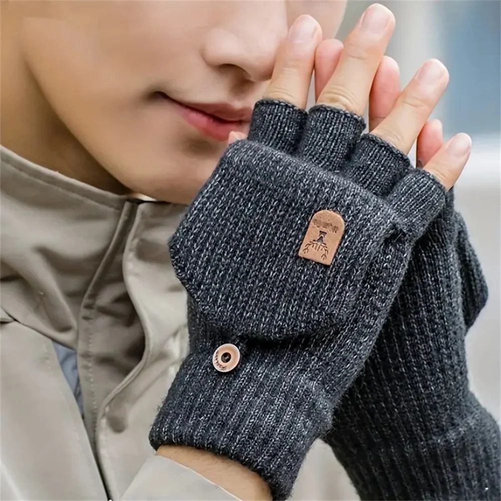 Men Women Winter Gloves Half Finger Open Flip n Flap Warm Knitted Thickened Windproof Hand Cover Gifts for Outdoor 250811
