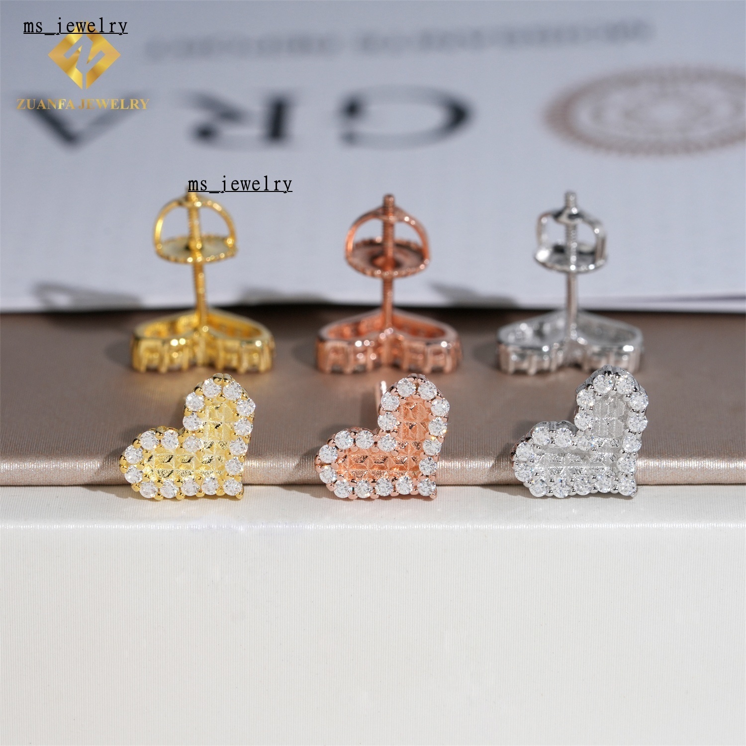 Iced Out Heart Shape Moissanite Women Jewelry Ear Stud Screw Back D VVS Moissanite Diamond Hiphop 925 Silver Stud Earrings