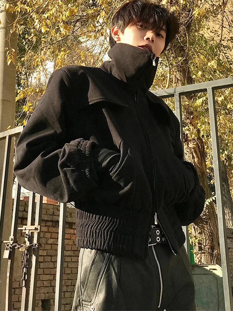 Bomber Techwear Veste pour hommes cropits de veste de baseball recadrée manteaux mâles à glailles à fermeture éclair et à colonne