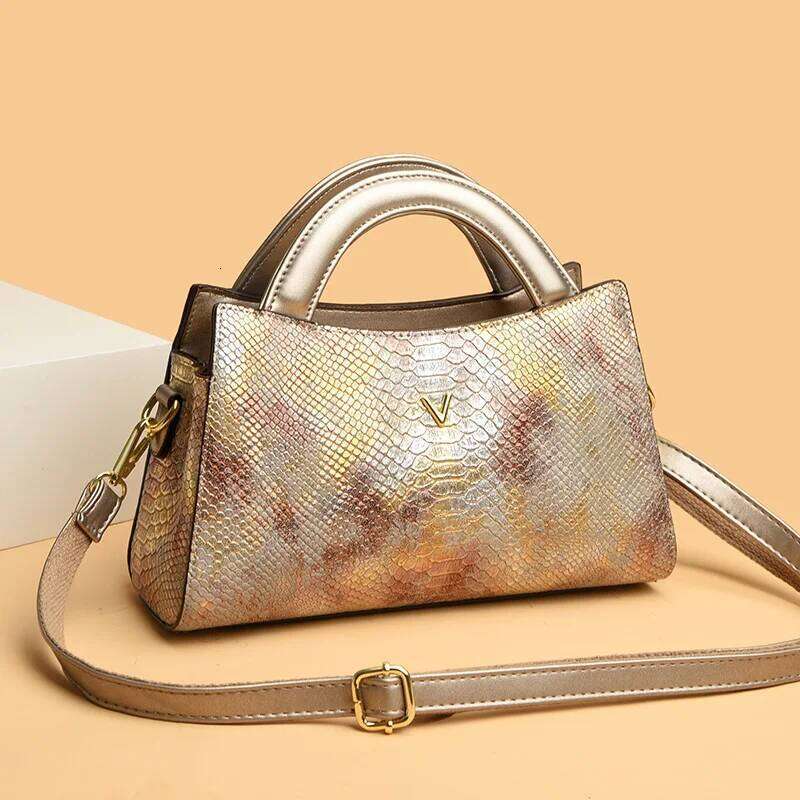 Womens Designer Crocodile Pattern Shoulder PU Leather Brand Woman Crossbody Casual Handbag Bright Colour Bag