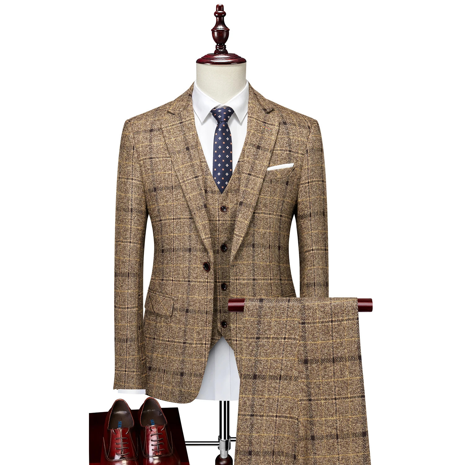 Mens Three-piece Suit Set One Button Fashion Wedding Business Casual Work Formal Vest Trousers M-5XL 250811