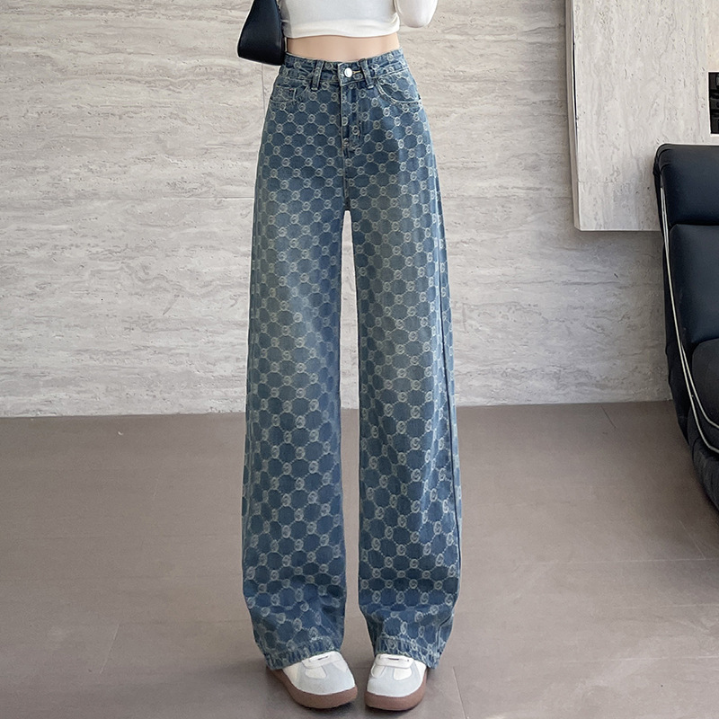 Jeans pour femmes de la livraison de livraison gratuite Jacquard pour les jambes droites pour le printemps et l'été 2025 Nouveau pantalon de la j