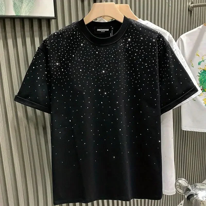 Mens T-shirt Diamond Printed Half Sleeve Fashion Round Neck Casual Summer High-end 250819