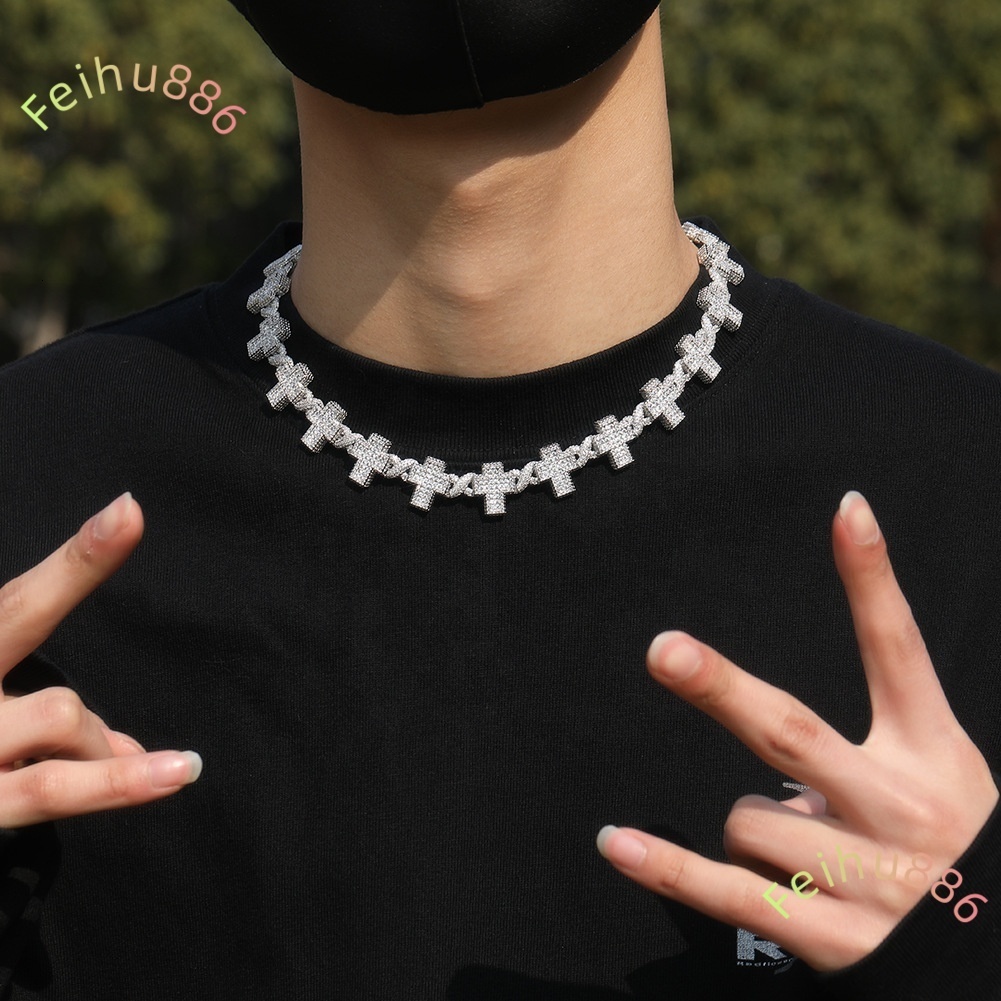 Cross Connection Necklace Design Moissanite Cross Necklace Fashion Jewelry Cuban Link Chain HipHop Jewelry Diamond Chains for Men