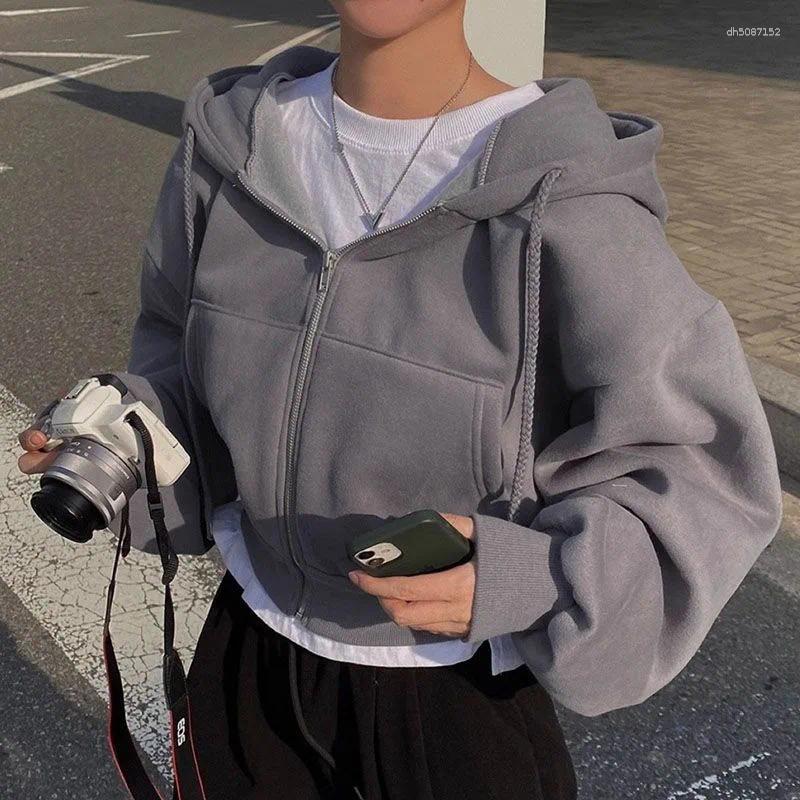 Women's Hoodies 2025 Women Autumn Winter Hooded Long Sleeve Jackets Casual Streetwear Zip Up Sweatshirts Harajuku Crop Tops Hood Shi