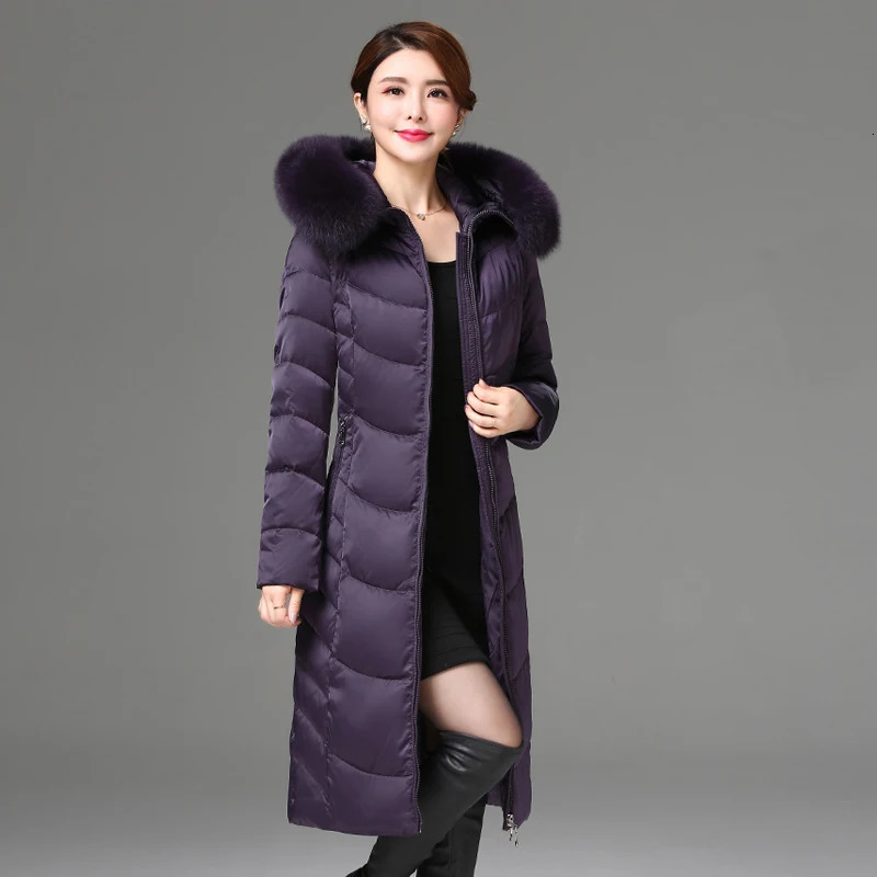 Shengyu Boya MiddleAged and Elderly SlimFitting KneeLength Mothers Wear down Jacket Womens Large Fur Collar Thickeneded Outwear 250818