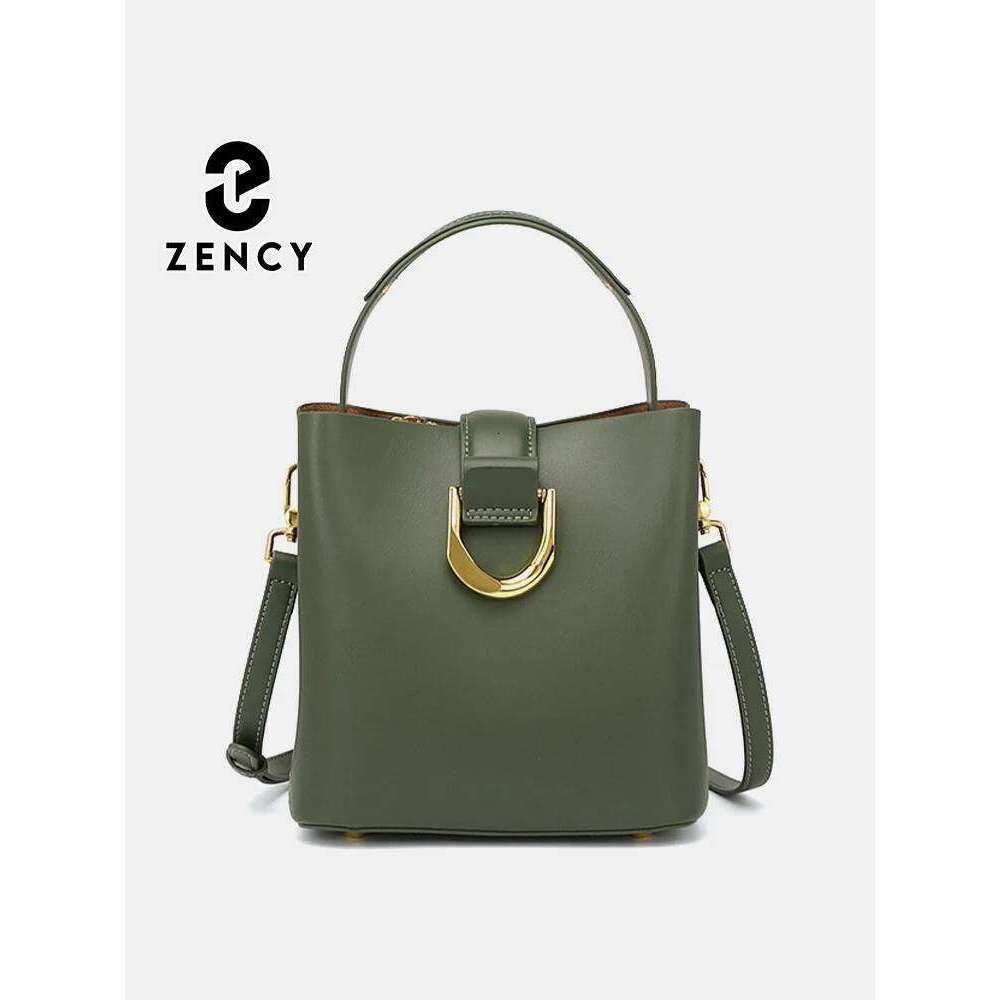 Zency Classic Genuine Leather Shopper Shoulder Commuter Roomy Bucket Handbag High Quality Top Handle Crossbody Messenger Bag