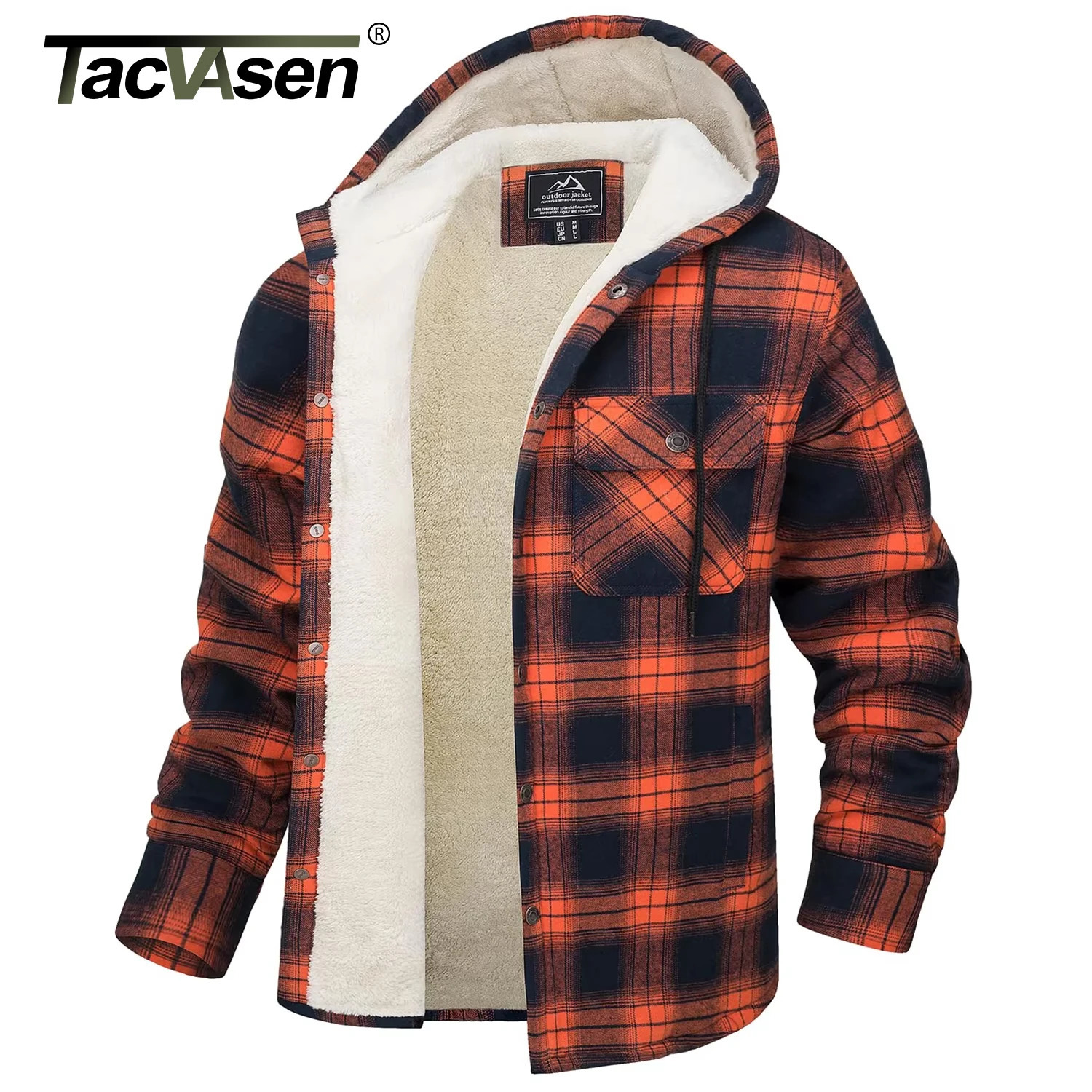 TACVASEN Sherpa Lined Flannel Jacket Mens Heavyweight Hooded Fleece Jacket Thicken Warm Button Down Plaid Jacket Outwear Coats250813